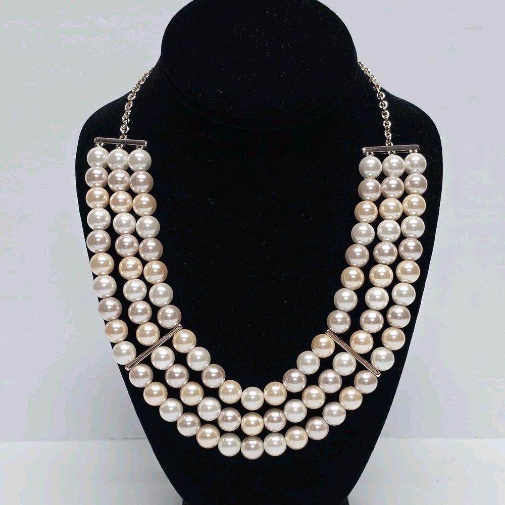 Vintage Monet Triple Strand Multicolor Pastel Faux Pearl Cascading Necklace